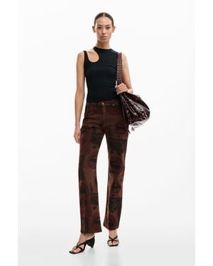 Desigual Printed Denim Trousers, Cotton - Red