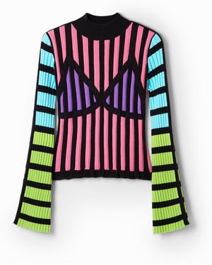 Desigual María Escoté Striped Ribbed Pullover - Red