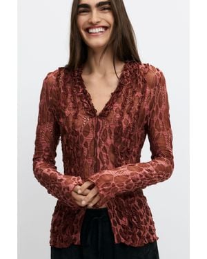 Desigual Camiseta Manga Larga Tul, Mujer, Rojo