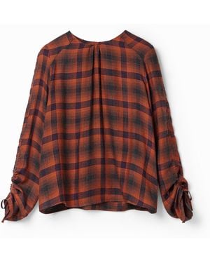 Desigual Adjustable Sleeve Plaid Blouse, Viscose - Red