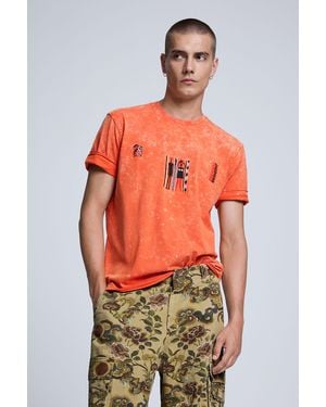 Desigual Printed T-Shirt, Cotton - Orange