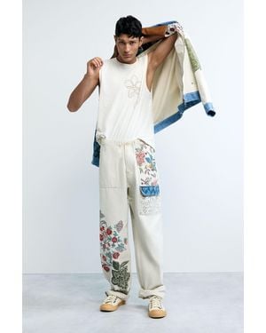 Desigual Long Floral Trousers, Cotton - White