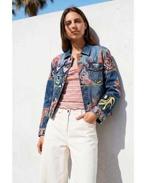 Desigual Printed Jacket 100% Cotton, Cotton - Blue