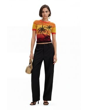 Desigual Knit Palm Tree T-Shirt - Red