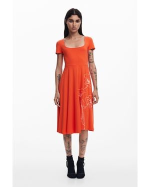Desigual Vestido Midi Escotado - Rojo