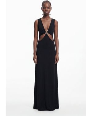 Desigual Long Dress With Metallic Appliqué, Viscose - Black