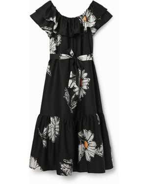 Desigual Daisy Ruffle Midi Dress - Black