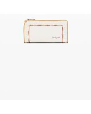 Desigual L Wallet With Topstitching, Polyurethane - Natural