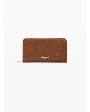 Desigual Medium Embroidered Wallet, Polyurethane - Brown