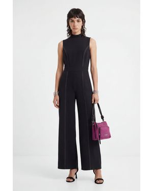 Desigual Culotte Jumpsuit With Stitching - Blue