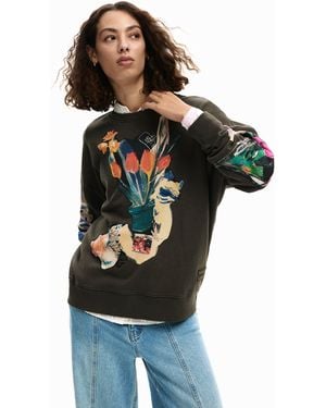 Desigual Sweatshirt Collage Drawing, Cotton - Black