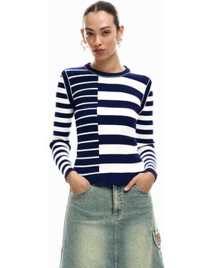 Desigual Rib Striped Jumper - Blue