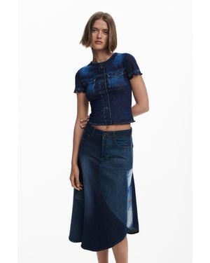 Desigual Patchwork Denim Skirt, Cotton - Blue