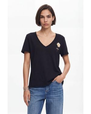 Desigual V-Neck Floral T-Shirt, Cotton - Blue