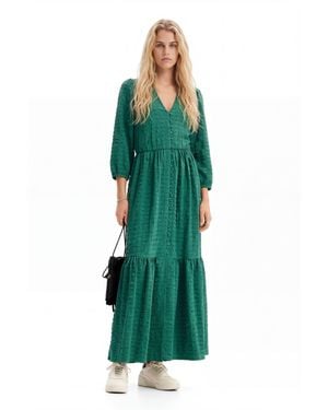 Desigual Textured Long Dress, Polyester - Green