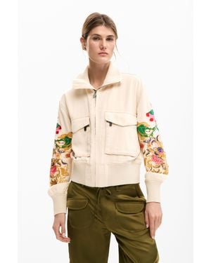 Desigual Floral Patch Jacket, Viscose - Natural