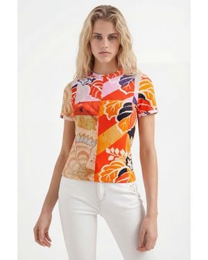 Desigual M. Christian Lacroix Ribbed T-Shirt, Polyamide - Orange