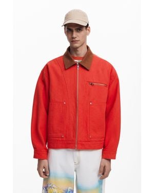 Desigual Contrast Collar Jacket - Red