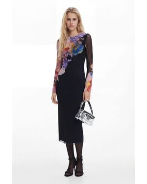 Desigual Floral Midi Dress, Polyester - Blue