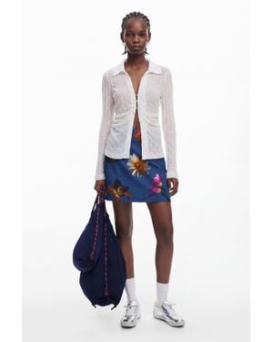 Desigual Fitted Floral Mini Skirt, Cotton - Blue