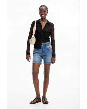 Desigual Embroidered Denim Shorts, Cotton - Blue
