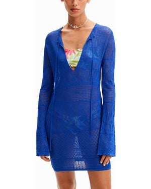 Desigual Short Openwork Tunic Dress - Blue