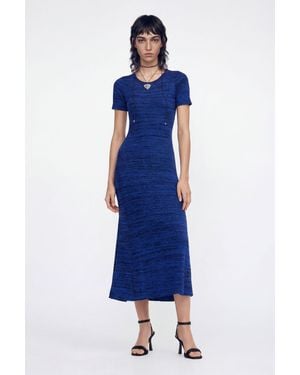 Desigual Long Mottled Ribbed Dress - Blue