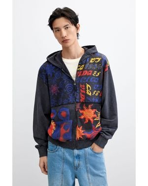 Desigual Printed Hoodie 100% Cotton, Cotton - Blue