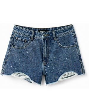 Desigual Studded Denim Shorts, Cotton - Blue