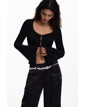 Desigual T-Shirt With Snap Fasteners And Tie - Black