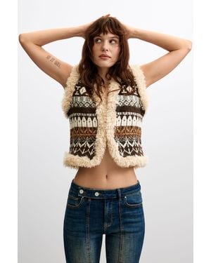 Desigual Chaleco Punto Jacquard Estampado, Mujer, Negro