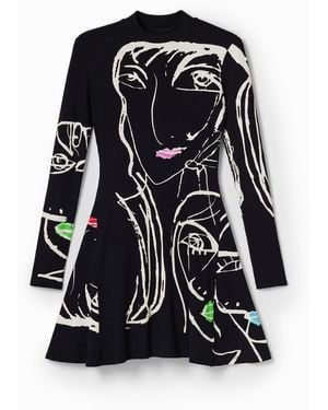 Desigual Short Faces Skater Dress, Viscose - Black