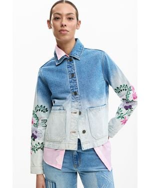 Desigual Denim Jacket Flowers, Cotton - Blue