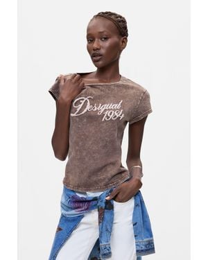Desigual Heathered 100% Cotton T-Shirt, Cotton - Black