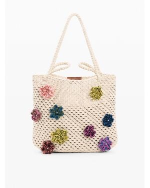 Desigual Crochet Bag With Flowers, Cotton - White