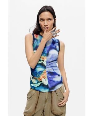 Desigual Printed Sleeveless Blouse - Blue