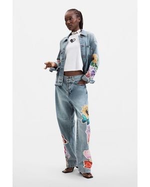 Desigual Printed Floral Jeans, Cotton - Blue