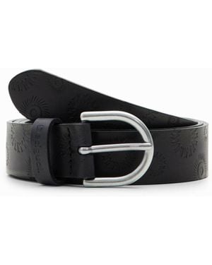 Desigual Geometric Leather Belt, Bonded Leather - Black