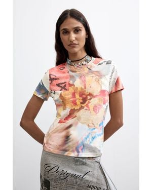 Desigual Camiseta Estampada Flores, Algodon - Multicolor