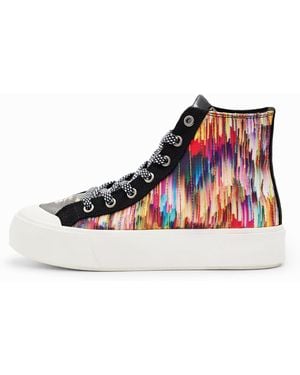 Desigual High-Top Glitch Patchwork Trainers - Red