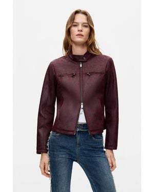 Desigual Jacket Combined Leather Effect, Polyurethane - Red