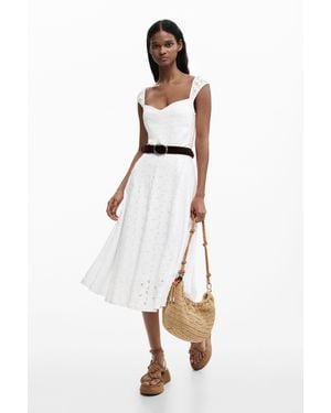Desigual Midi Embroidered Dress, Cotton - White