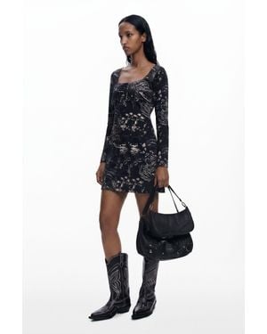 Desigual Short Dress With Square Neckline, Cotton - Black