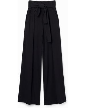 Desigual Wide-Leg Knit Trousers, Cotton - Black