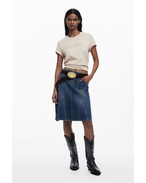 Desigual Embroidered Denim Skirt, Cotton - Blue