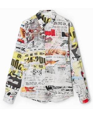 Desigual Shirt With Japanese Print Design, Cotton - White