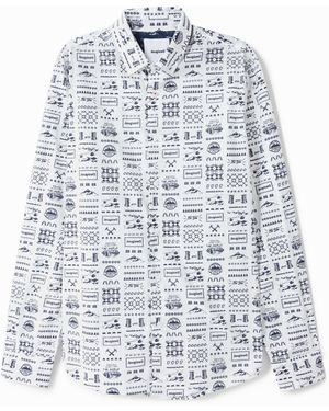 Desigual Camisa Slim Dibujos - Blanco