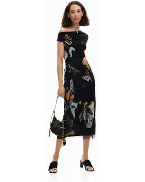 Desigual Midi Collage Dress, Polyester - Black