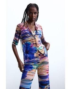 Desigual Water Flower Shirt, Polyester - Blue