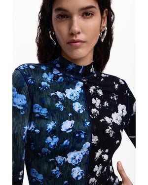Desigual Bicolour Floral T-Shirt, Viscose - Blue